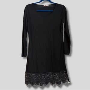 Miyang Black Slip Dress with Lace Bottom